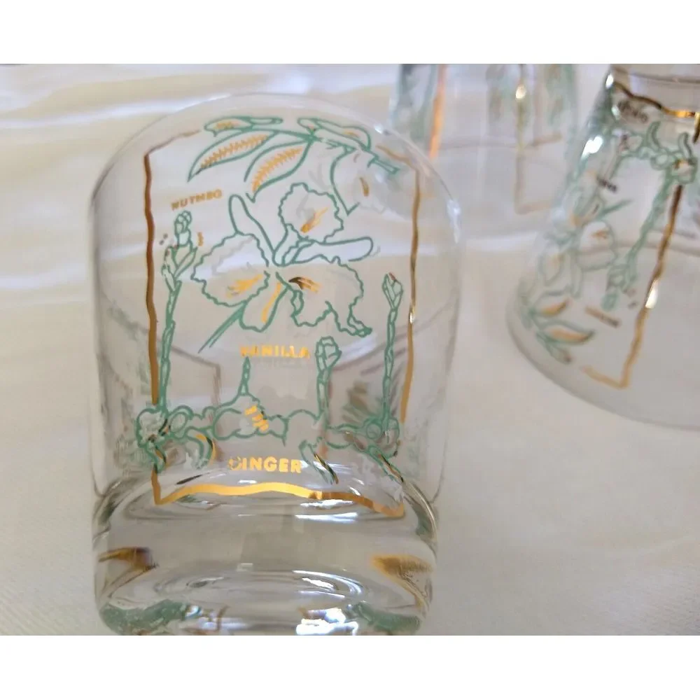 MCM Rocks Lowball Glasses‎ Spices Green & Gold Vintage Barware Set of 3